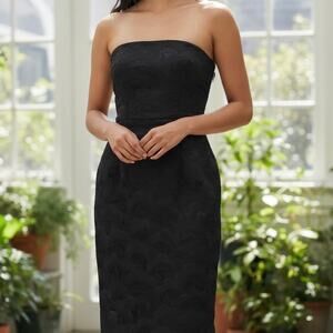 Trina Turk Shimmer Floral Jacquard Strapless Dress Women's 2 Black Cocktail